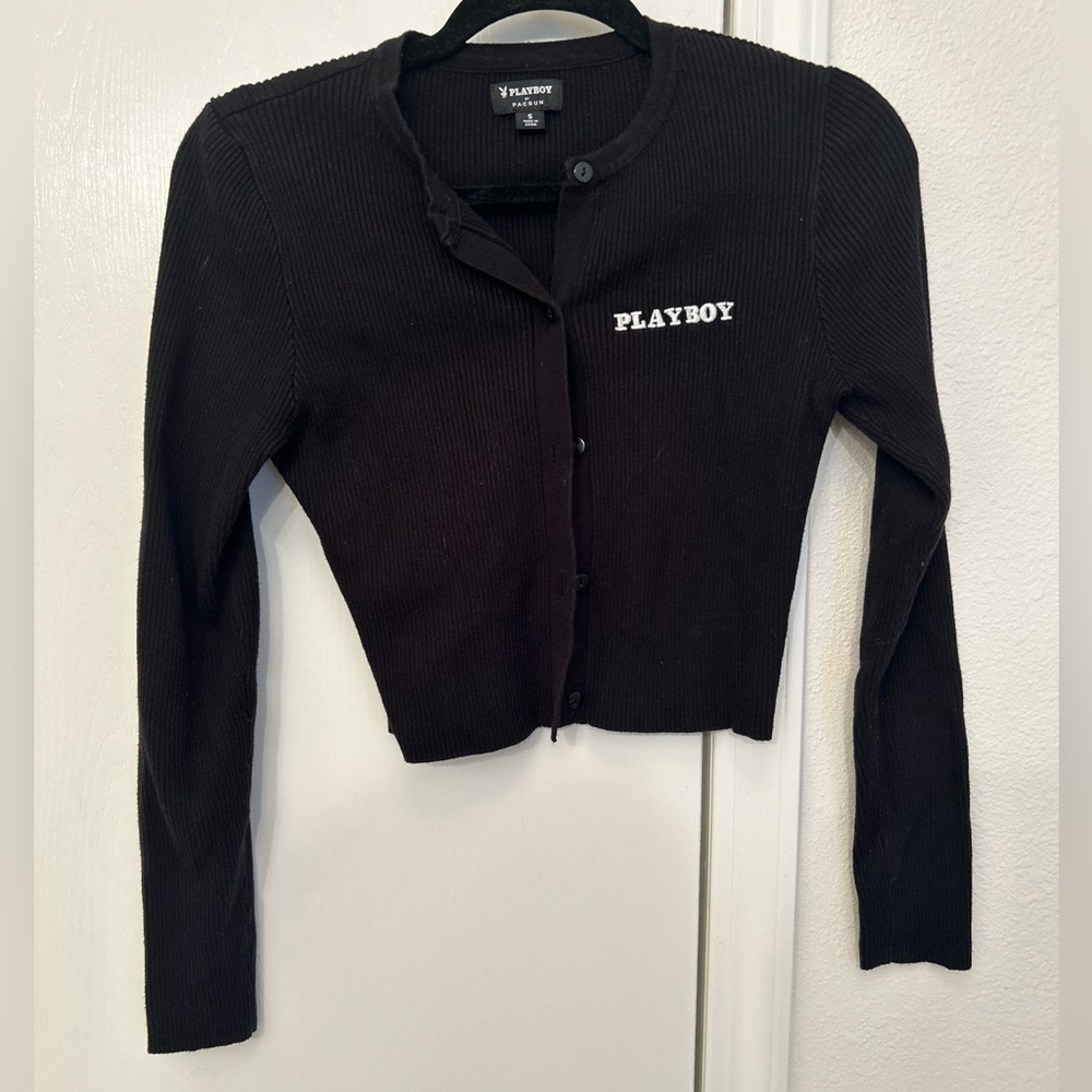 Black crop button up